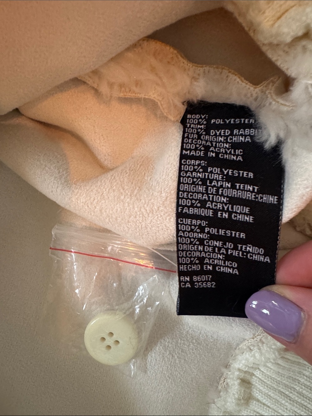 NWT bebe Spillout Sherpa Crop Jacket White Large Genuine Rabbit Fur Trim Hooded - Picture 9 of 12